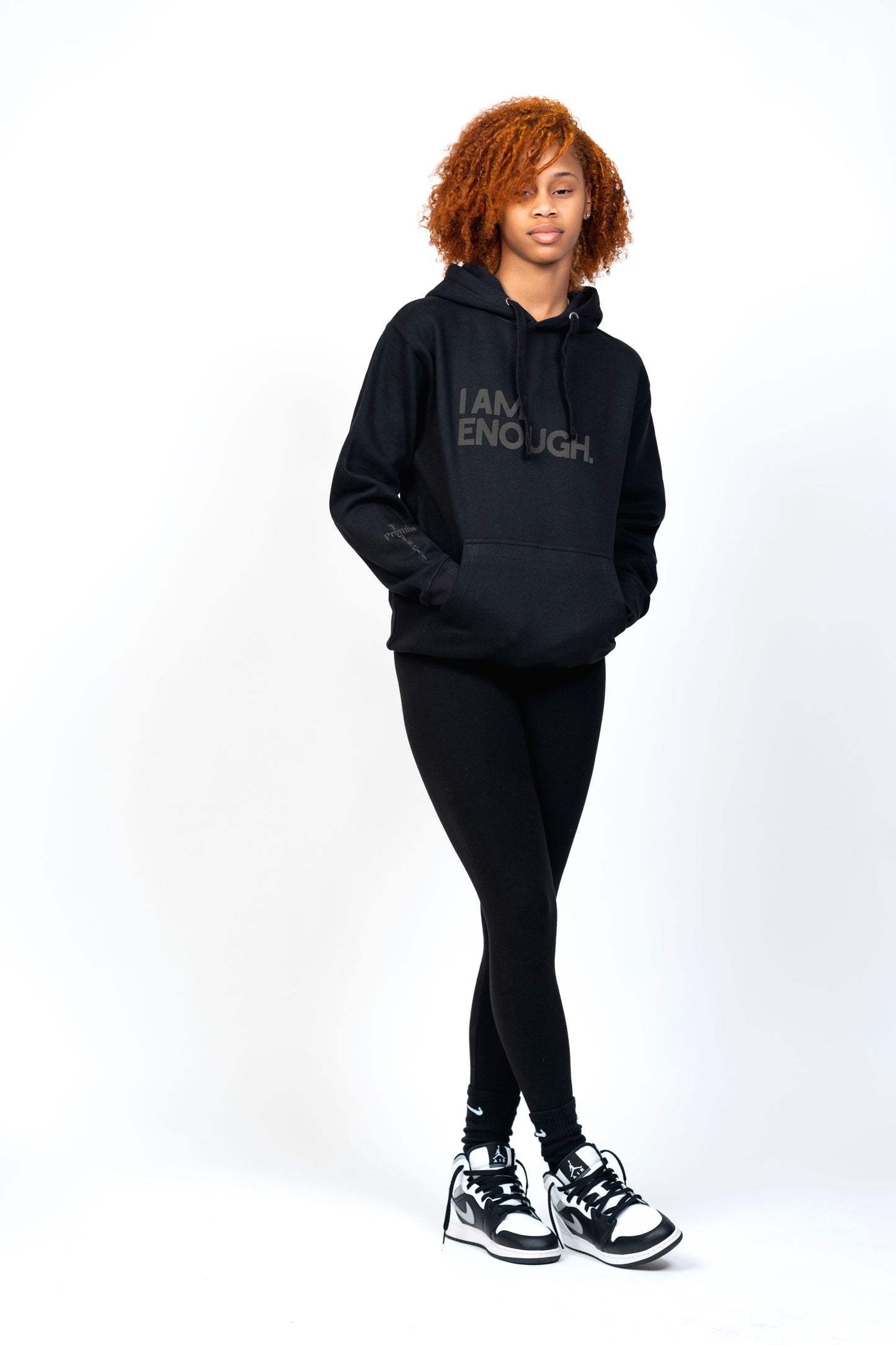 I Am Enough Hoodie- Black on Black