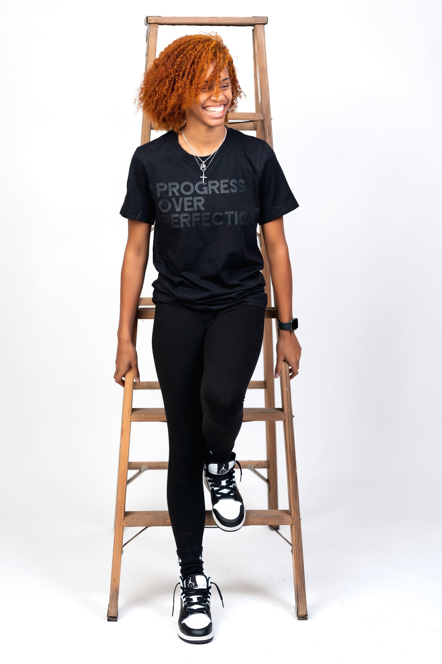 Progress Over Perfection Tee - Black on Black