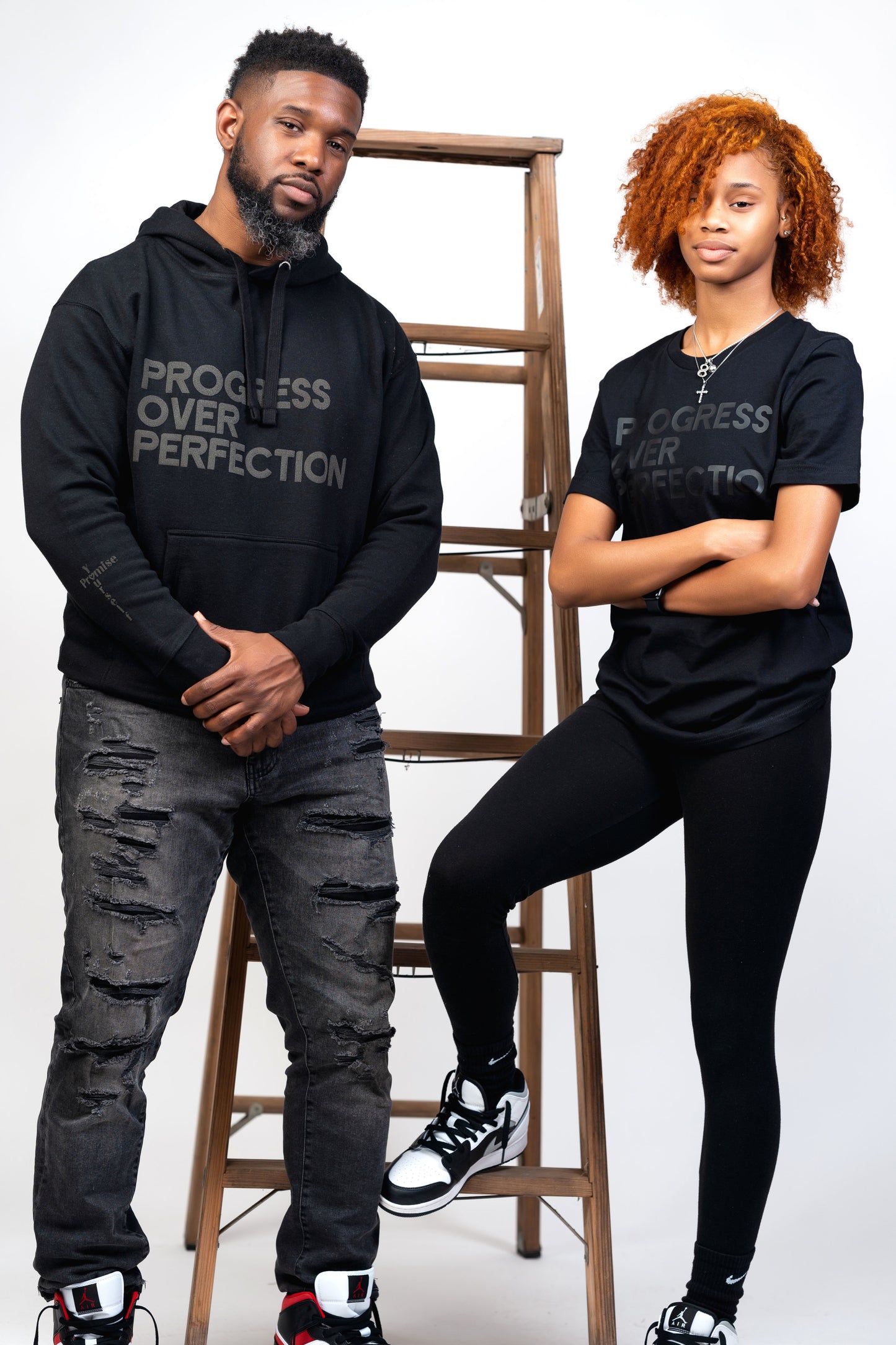 Progress Over Perfection Hoodie- Black on Black